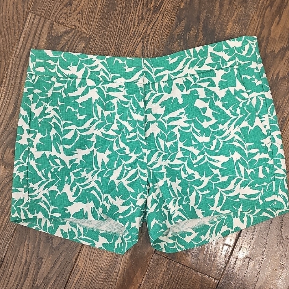 J. Crew Green Leaf Print High Waist Shorts